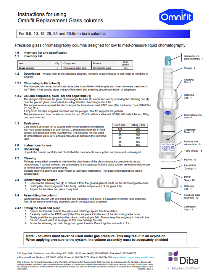 Omnifit® Replacement Glass Columns Manual